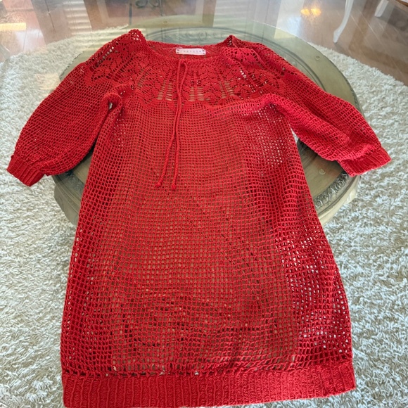 Anthropologie Korovilas Isabel Crochet Dress Small Nude Lined Boho Beachy - Picture 7 of 15